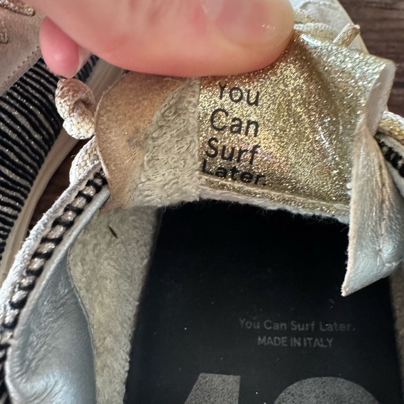 ⭐️ P448 Women’s Sneakers - Size 38 (US 8)  - Black/white Suede with Gold Accents - Picture 7 of 9